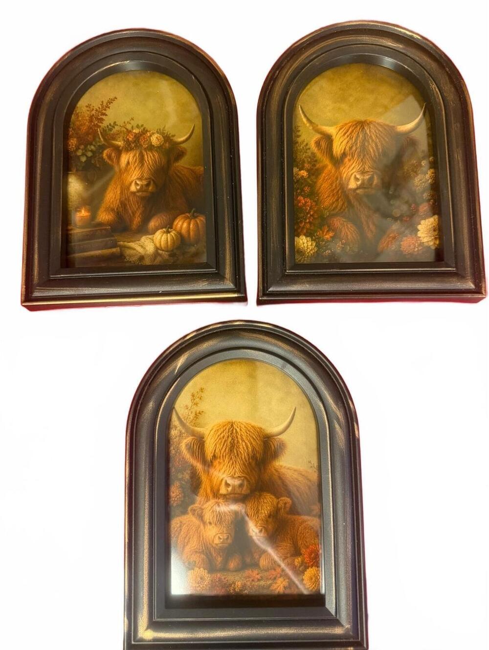 NWT Set of 3 Vintage Inspired Fall Highland cow Wall decor